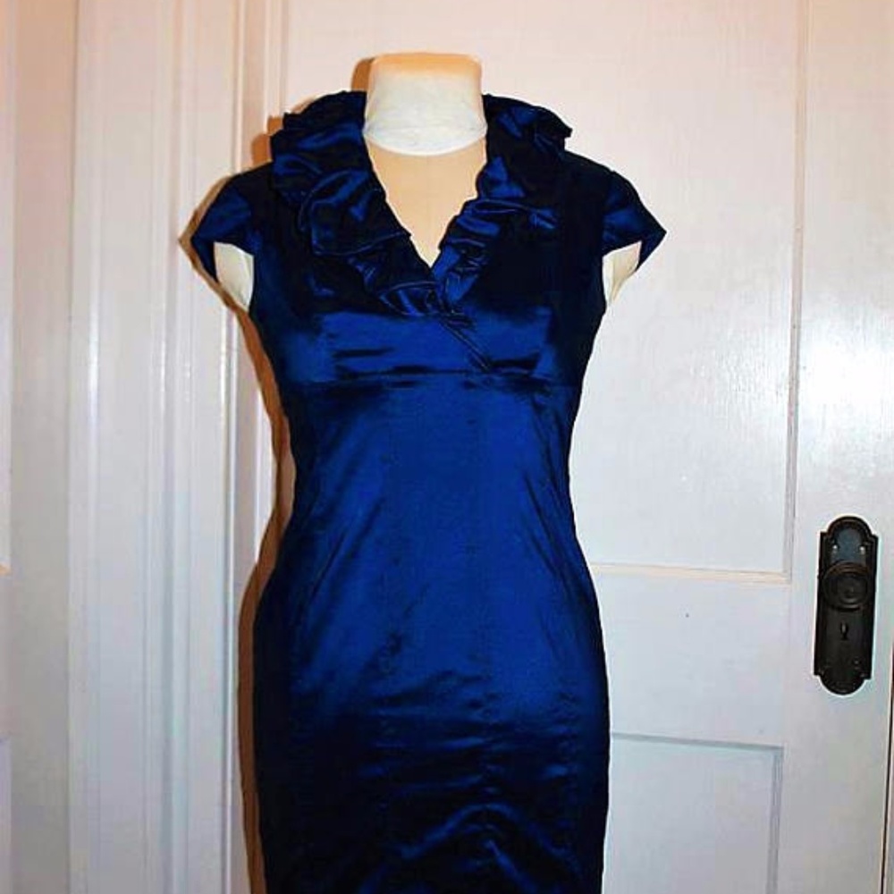 Adrianna Pappell Royal Blue Metallic Sheath Dress
